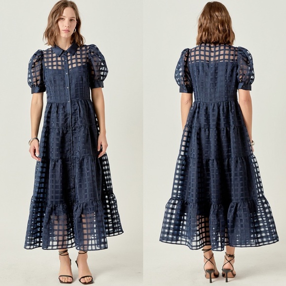 English Factory Dresses & Skirts - English factory Organza short sleeve button front midi dress